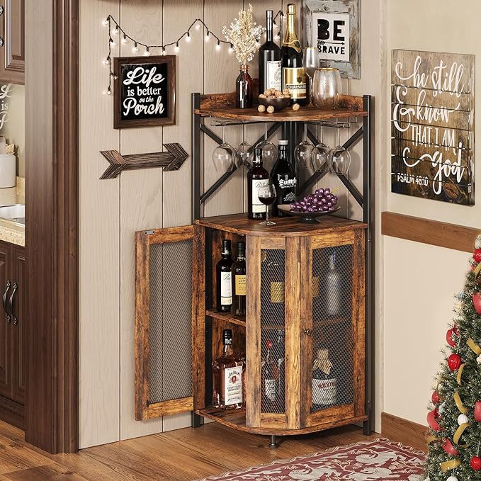 خزانة بار زاوية مع حامل زجاجات - مراجعة Home Bar Setup وسعره